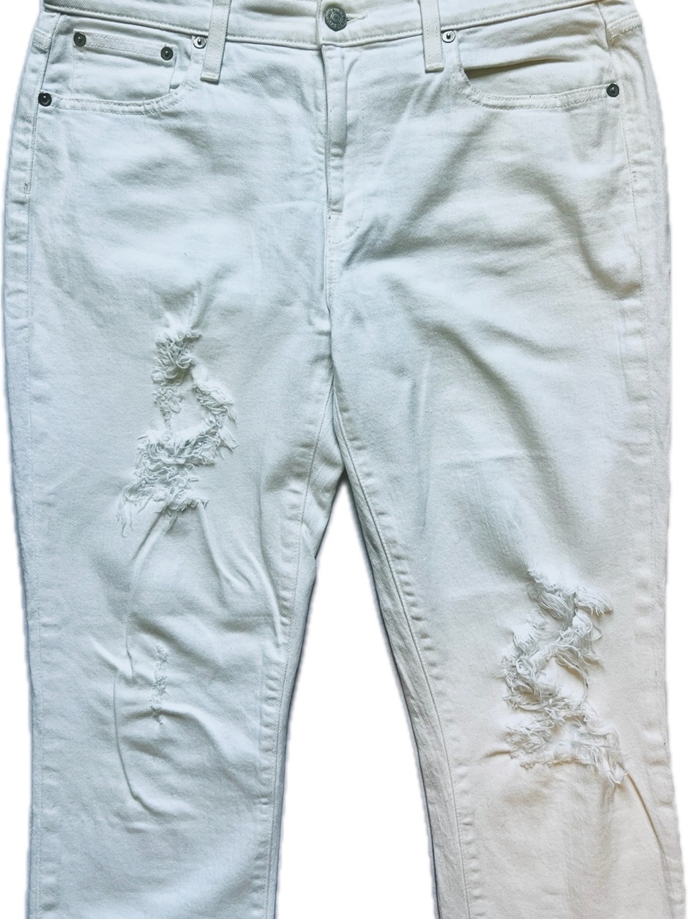 Point Sur (J Crew) Women's White Distressed Jeans, straight leg